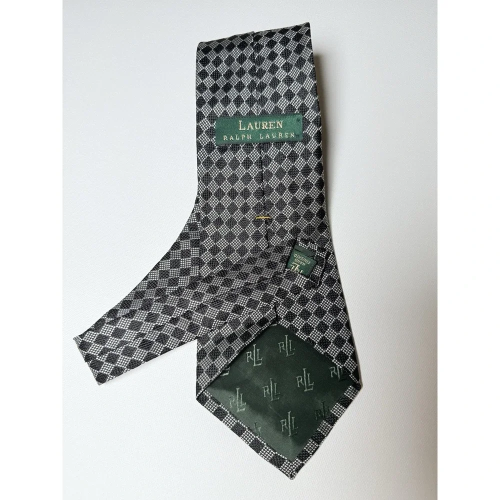 Lauren Ralph‎ Lauren Vintage Silk Tie Gray/Black Geometric Diamond RLL